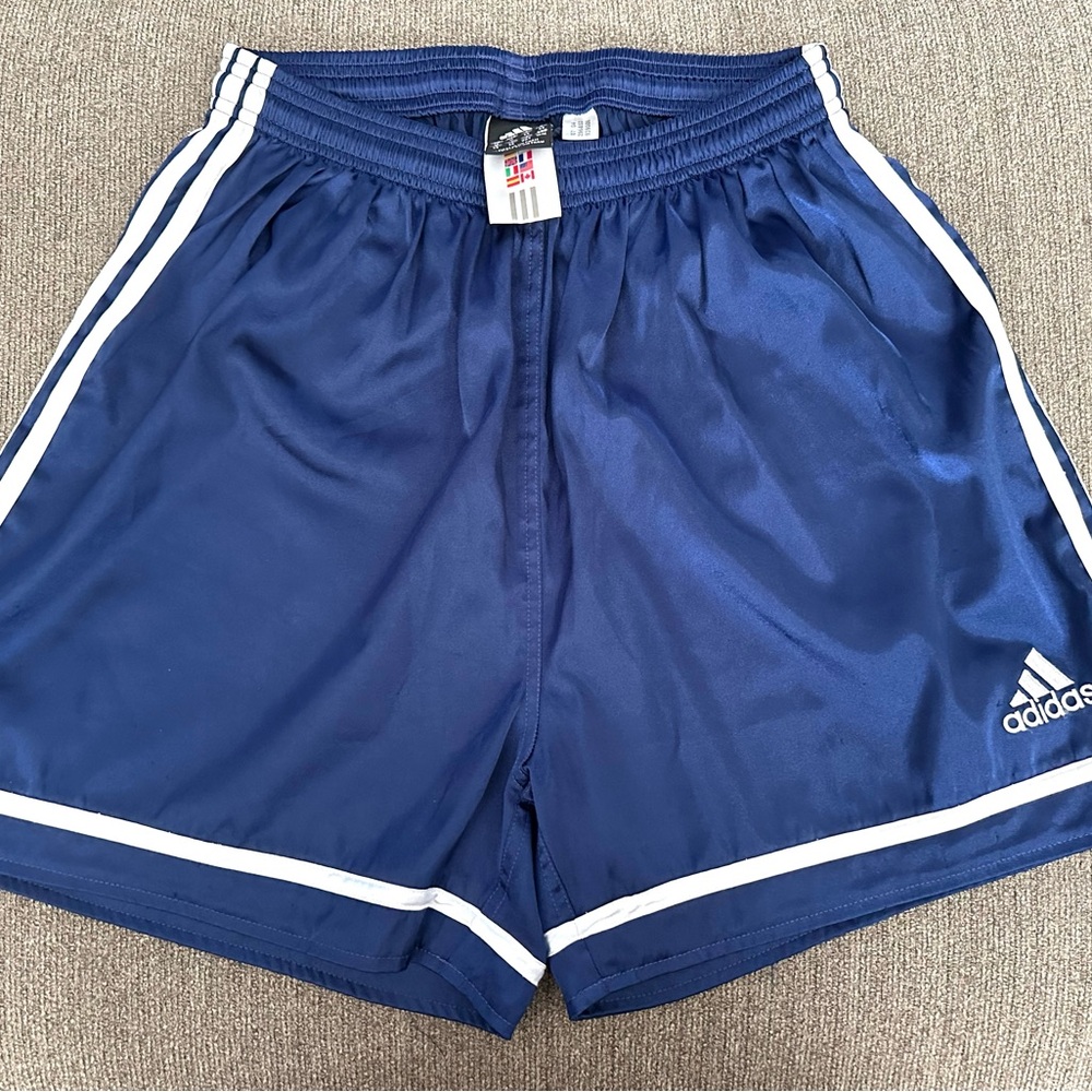 Adidas Navy Blue Satin 3 Stripe Soccer Athletic Shorts Sz. L - Picture 9 of 9
